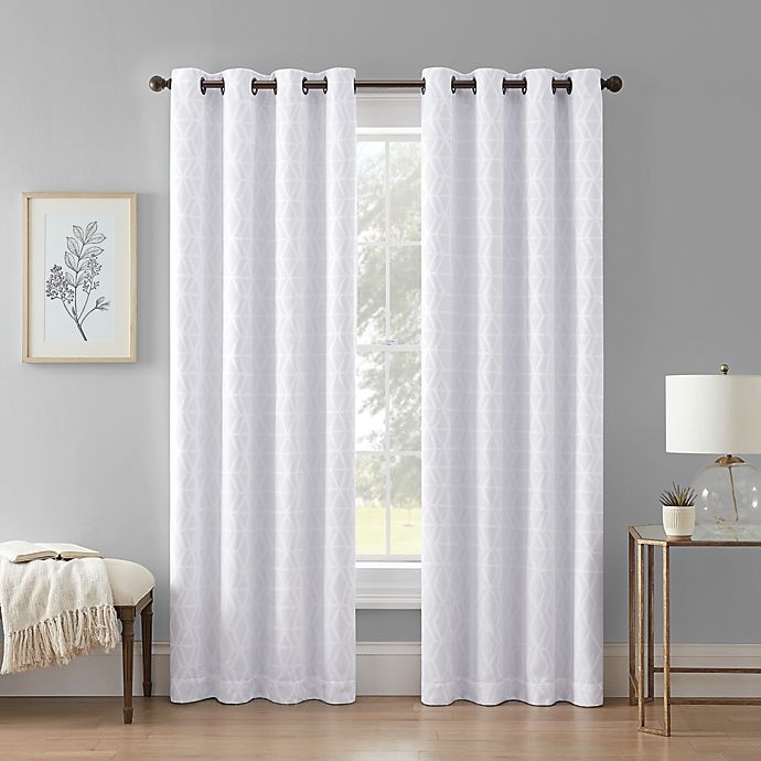 slide 1 of 8, Wamsutta Textured Geometric Grommet 100% Blackout Window Curtain Panel - White, 108 in