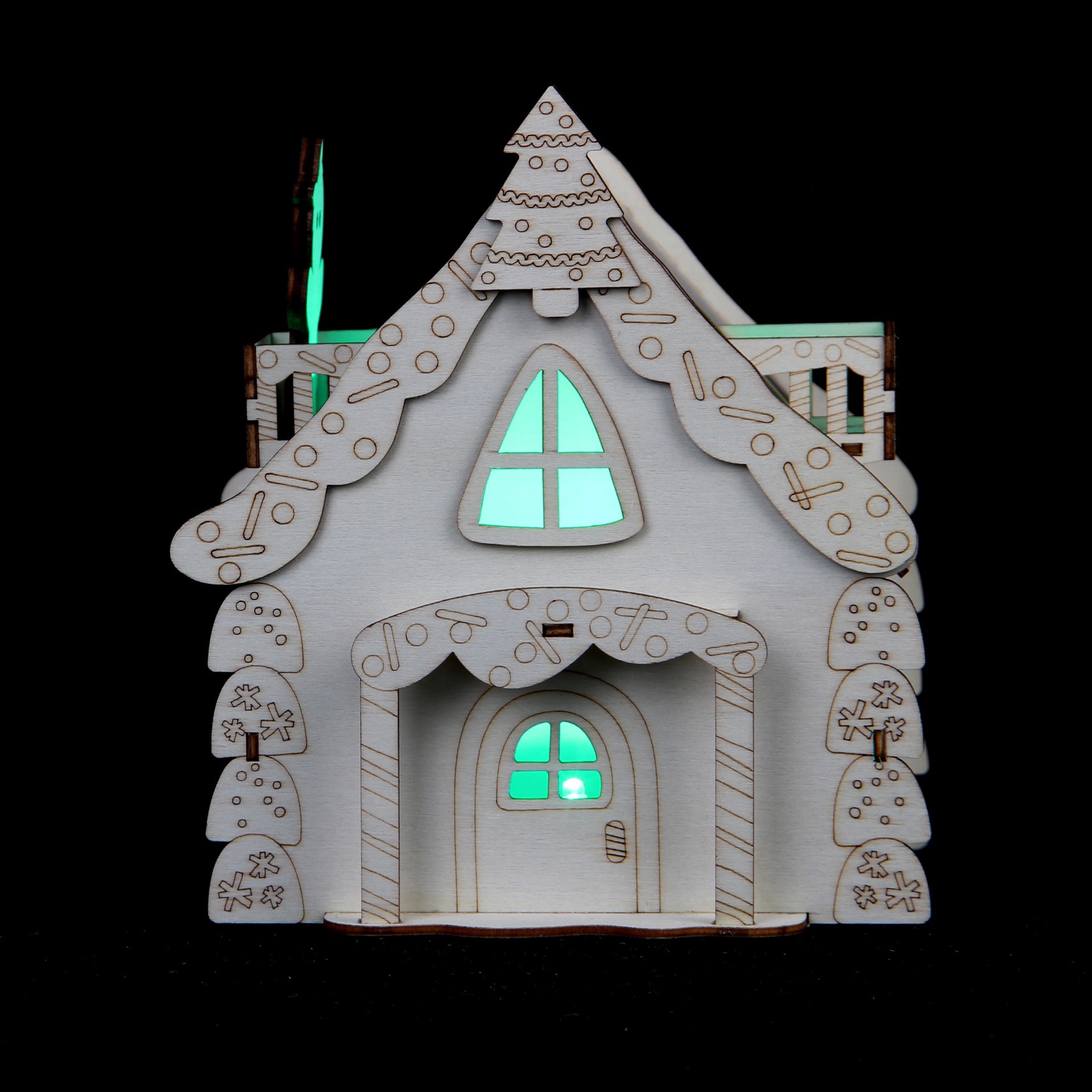slide 5 of 5, 7" Unfinished Gingerbread House Diy Led Wood Decor By Make Market, 22 in x 7 in x 5 in