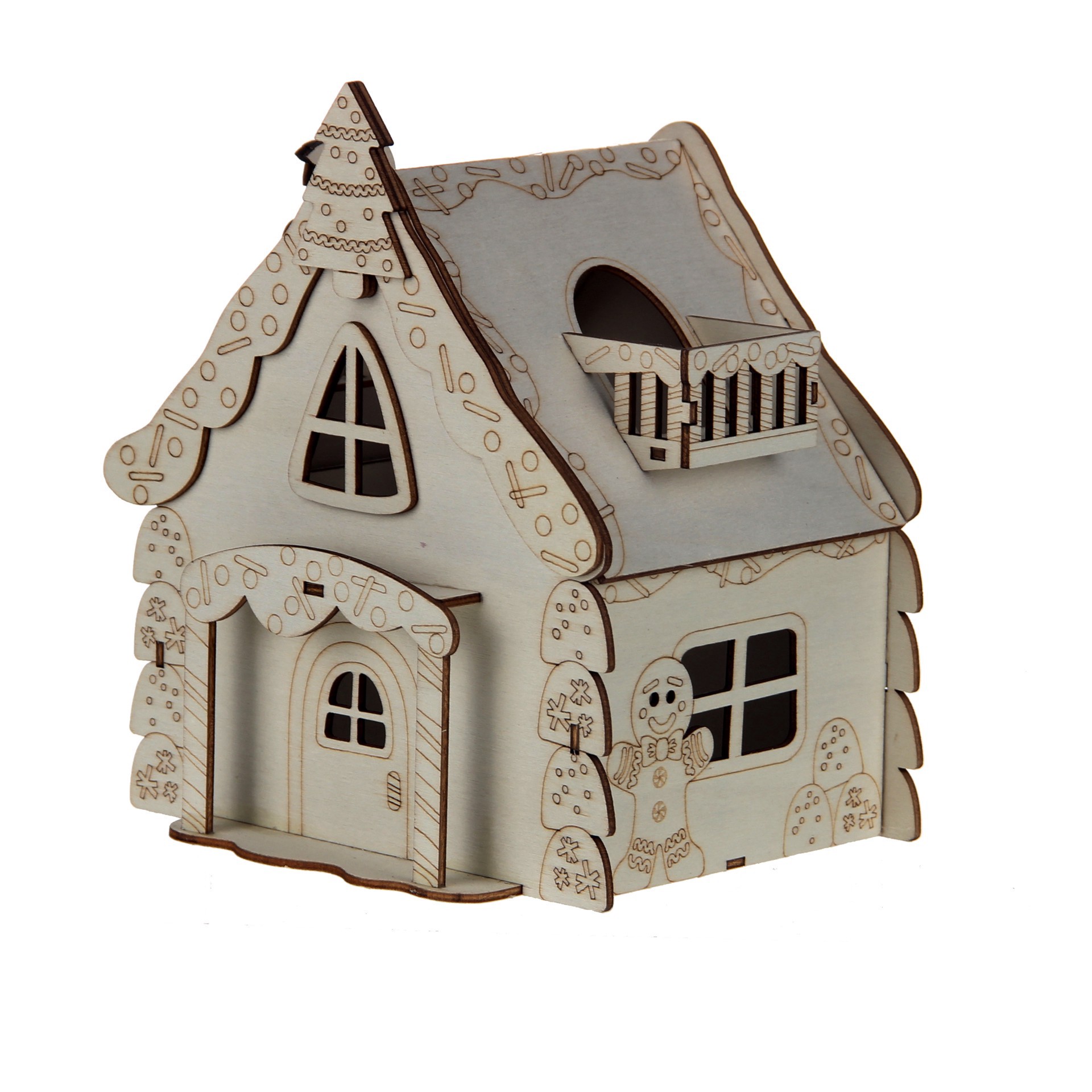 slide 4 of 5, 7" Unfinished Gingerbread House Diy Led Wood Decor By Make Market, 22 in x 7 in x 5 in