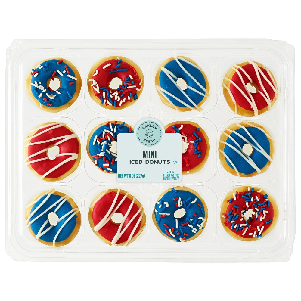 slide 1 of 1, Bakery Fresh Assorted Patriotic Mini Donuts, 12 ct; 8 oz