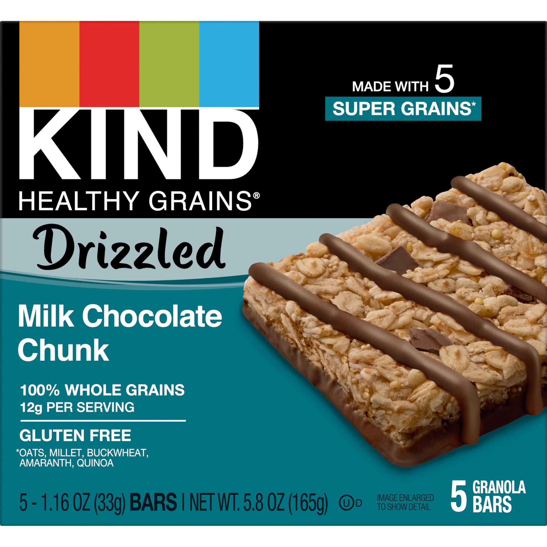 slide 1 of 9, KIND Healthy Grains Bars, Milk Chocolate Chunk, 1.16 oz, 5 Count, 1 ct