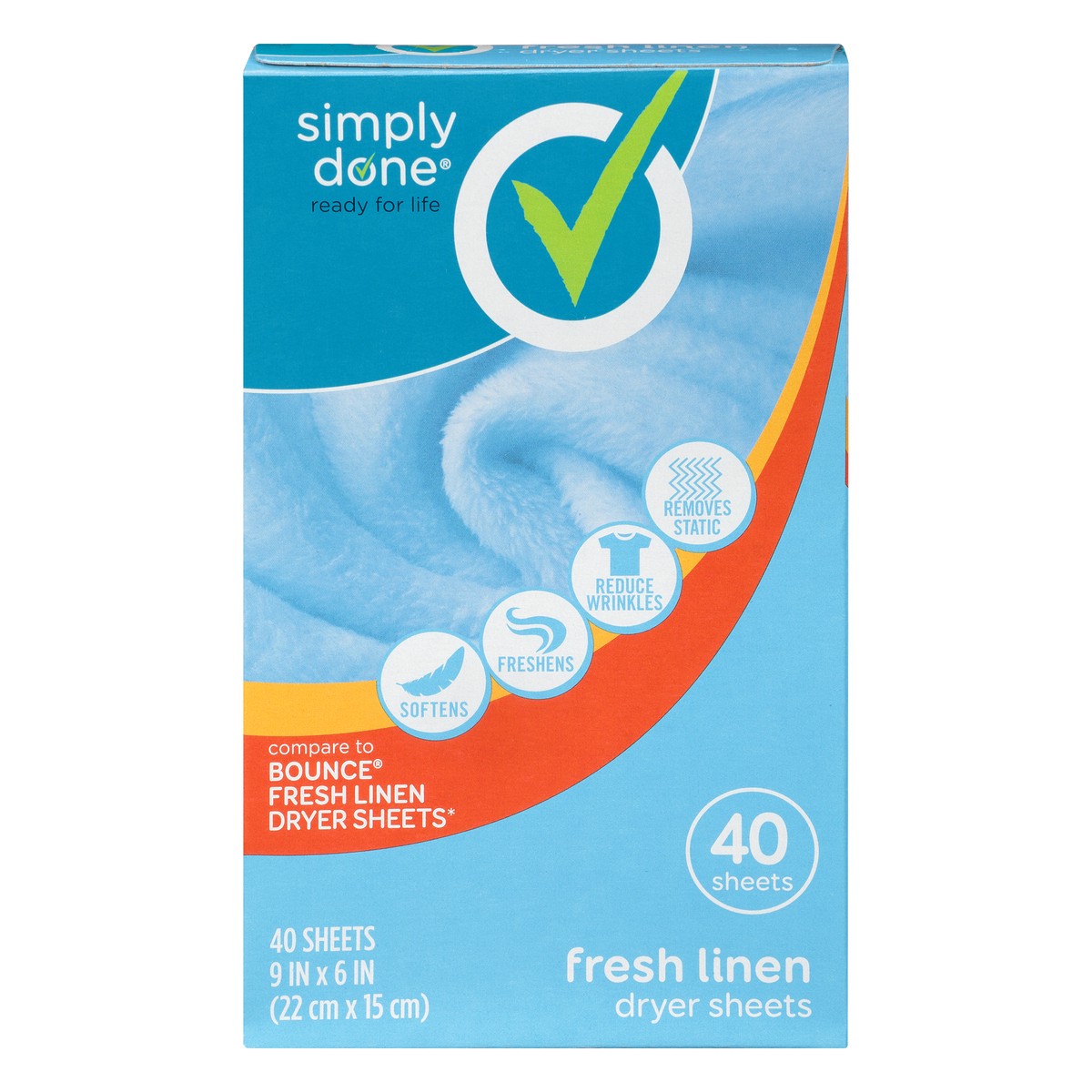 slide 1 of 9, Simply Done Fresh Linen Scent Dryer Sheets , 40 ct