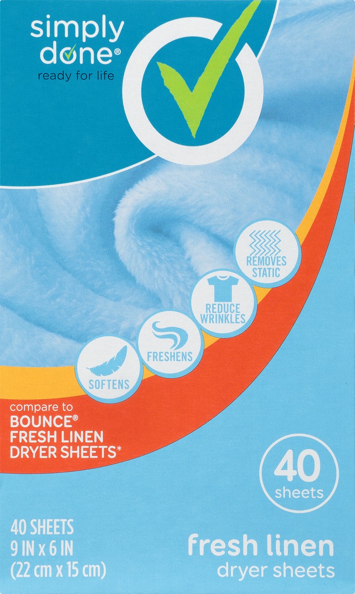 slide 6 of 9, Simply Done Fresh Linen Scent Dryer Sheets , 40 ct