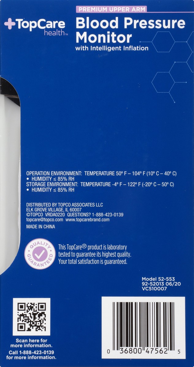 slide 11 of 12, TopCare Health Premium Upper Arm Blood Pressure Monitor 1 ea, 1 ct