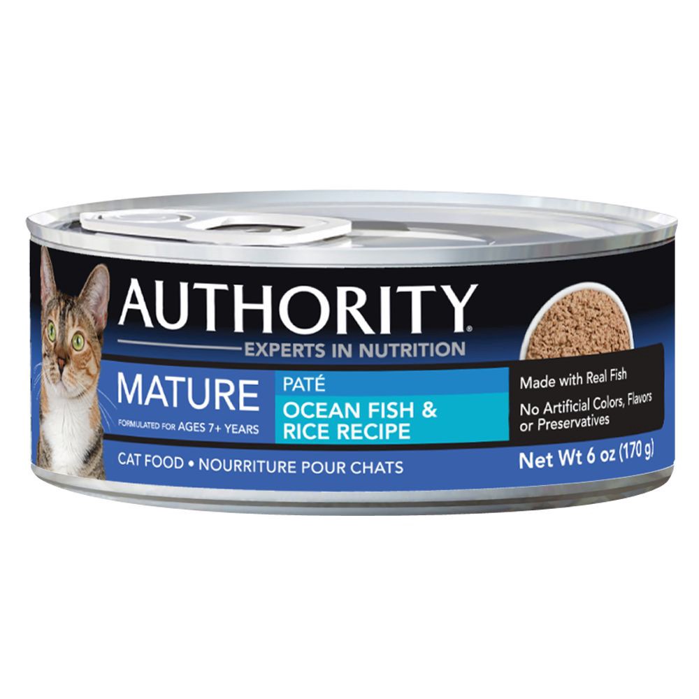 slide 1 of 1, Authority Mature Cat Food - Ocean Fish & Rice, Pate, 6 oz