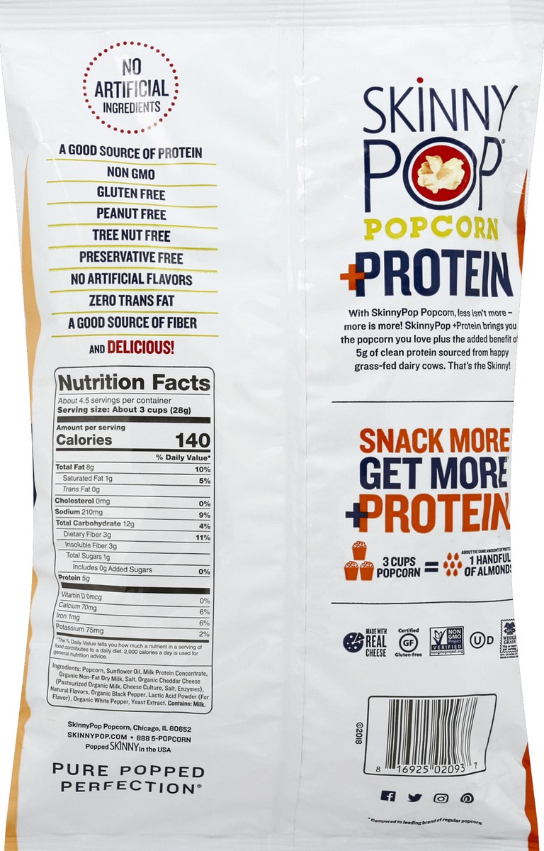 slide 6 of 6, SkinnyPop +Protein White Cheddar & Cracked Pepper Popcorn, 4.4 oz