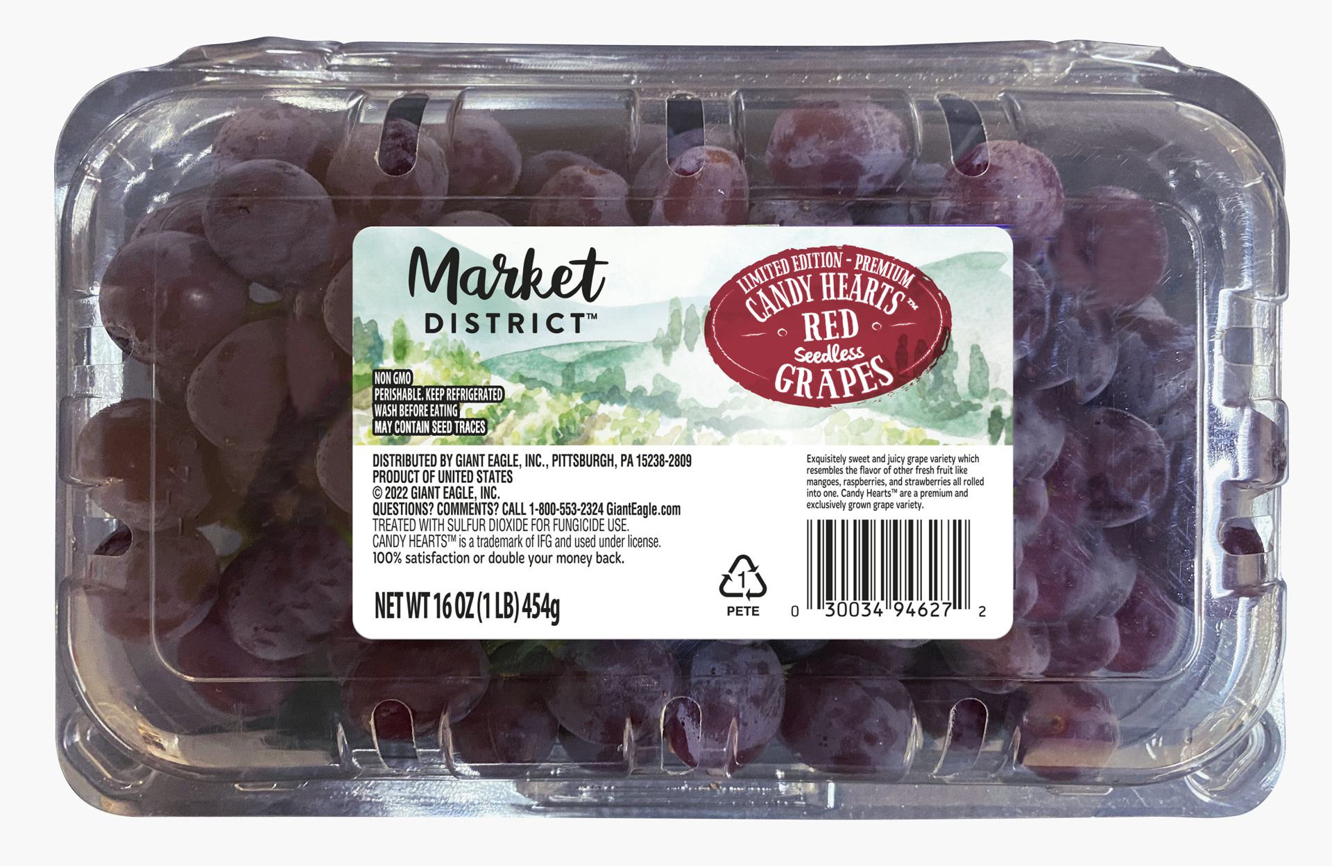 slide 1 of 1, Market District Premium Red Seedless Grapes, Limited Edition, Candy Hearts, 16 oz