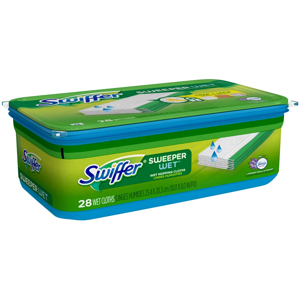 slide 2 of 2, Swiffer with Febreze Lavender Vanilla & Comfort Sweeper Wet Mopping Cloths, 28 ct