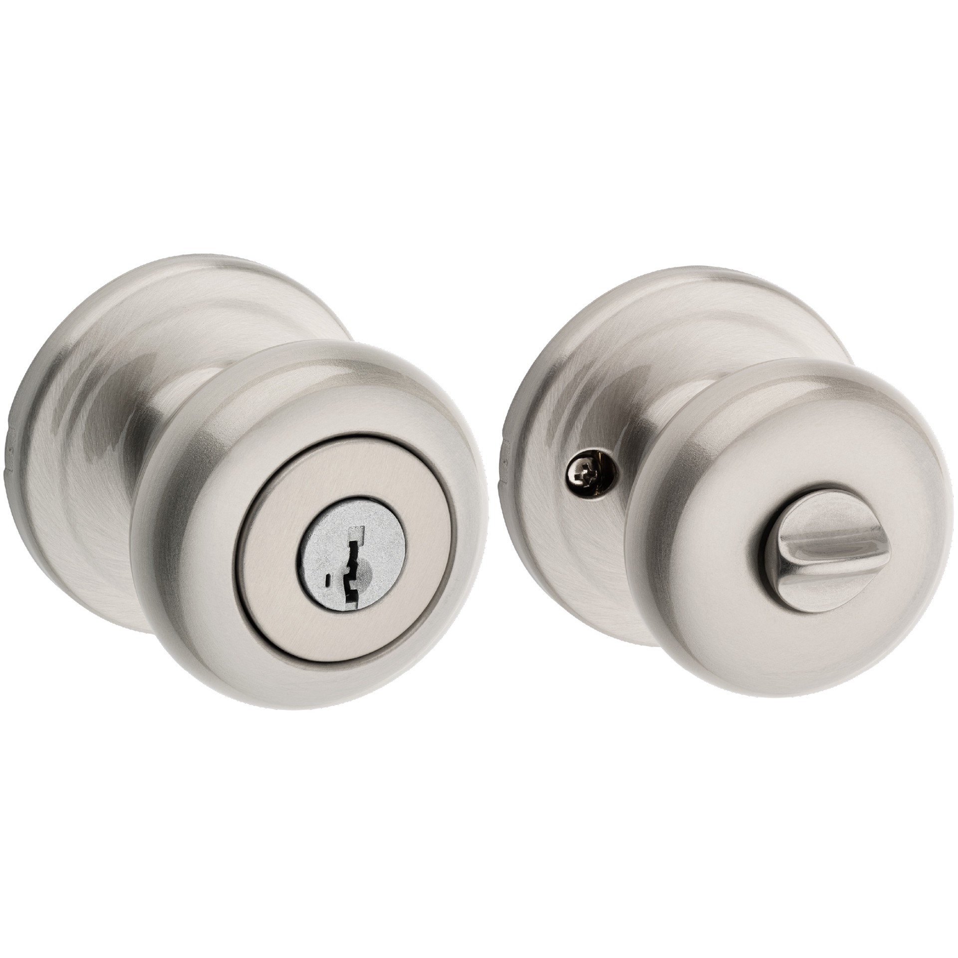 slide 1 of 6, Kwikset Signature Series Juno Satin Nickel Exterior Single-Cylinder Deadbolt and Keyed Entry Door Knob Combo Pack ft. SmartKey Security, 1 ct