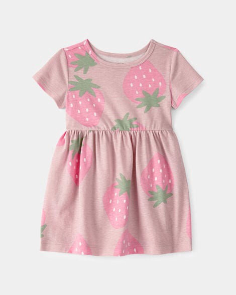 slide 1 of 3, Carter's Baby Girl Strawberry Short-Sleeve Dress - Pink Blush 18M, 1 ct