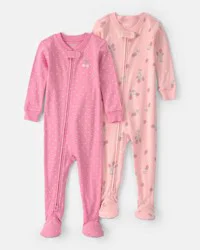 Toddler Girl 2-Pack Strawberry Floral Snug Fit One-Piece Pajama Set - Pink, 4T