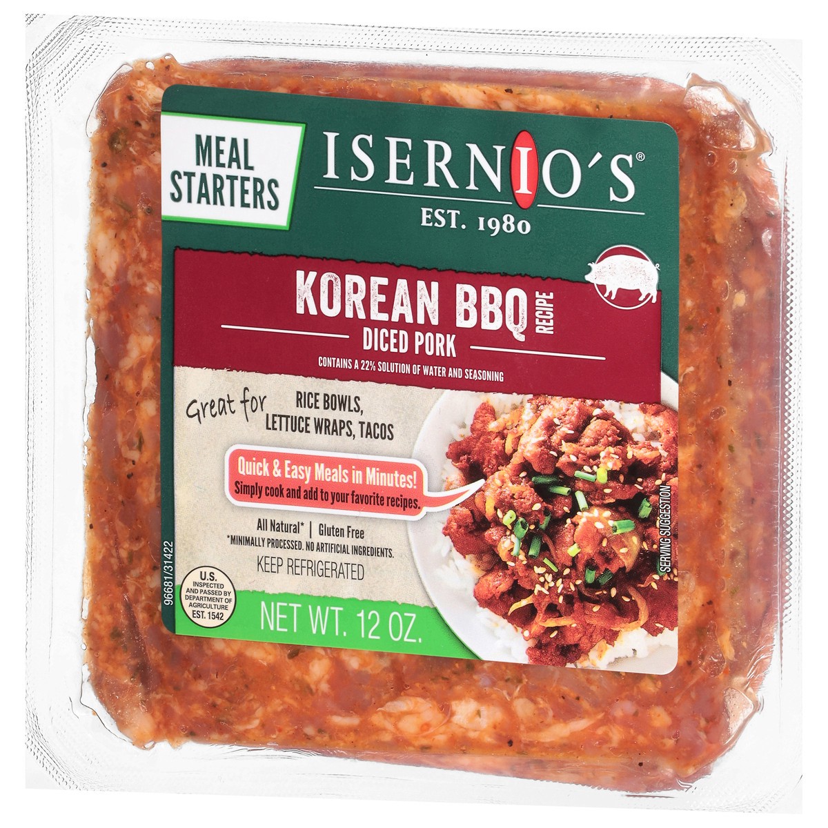 slide 4 of 14, Isernio's Diced Korean BBQ Recipe Pork 12 oz, 12 oz