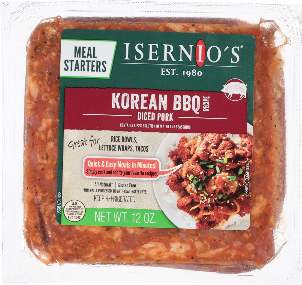 slide 11 of 14, Isernio's Diced Korean BBQ Recipe Pork 12 oz, 12 oz