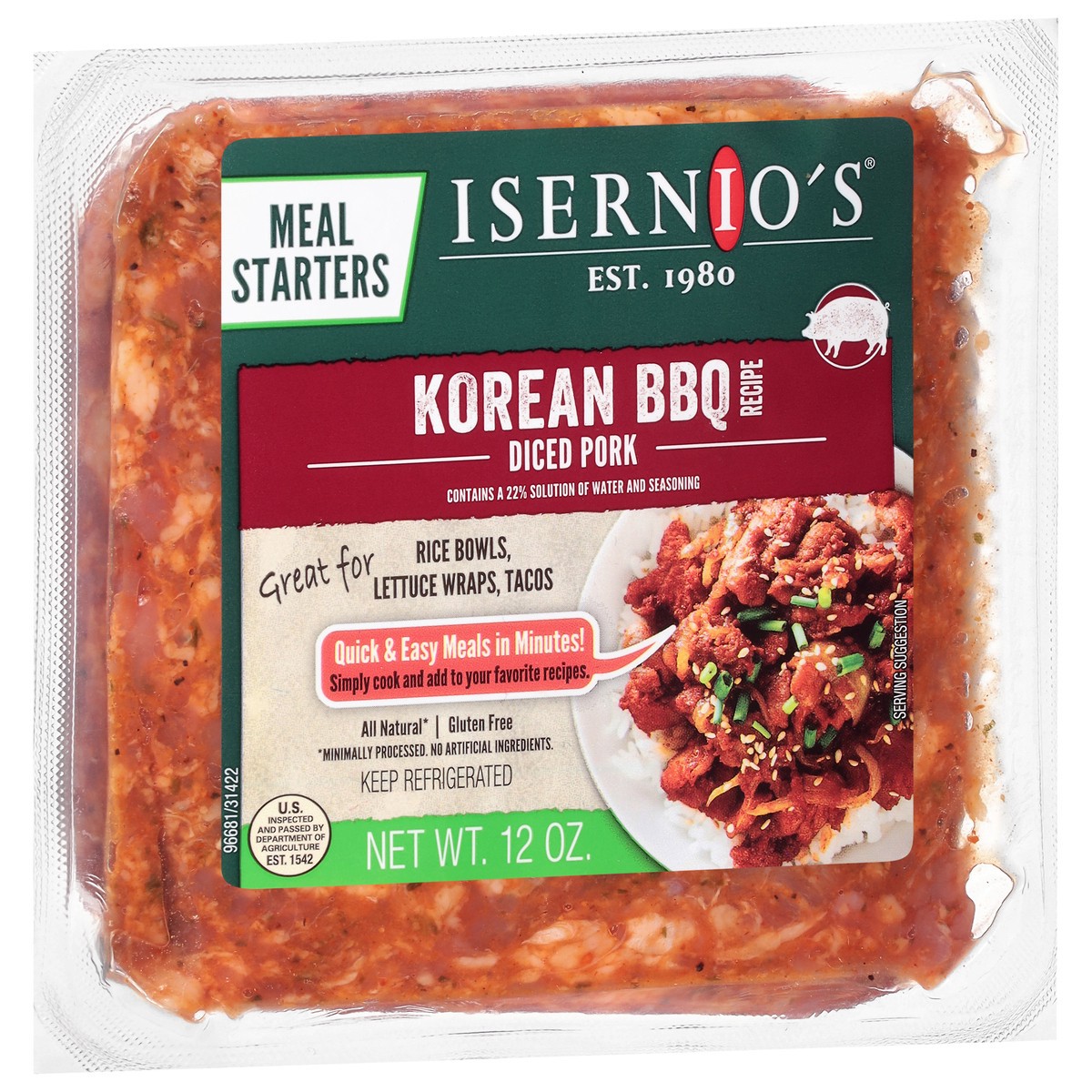 slide 6 of 14, Isernio's Diced Korean BBQ Recipe Pork 12 oz, 12 oz