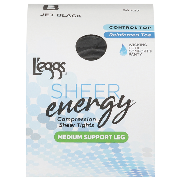 slide 1 of 1, L'eggs Sheer Energy Jet Black B Medium Support Leg Compression Tights, 1 ct