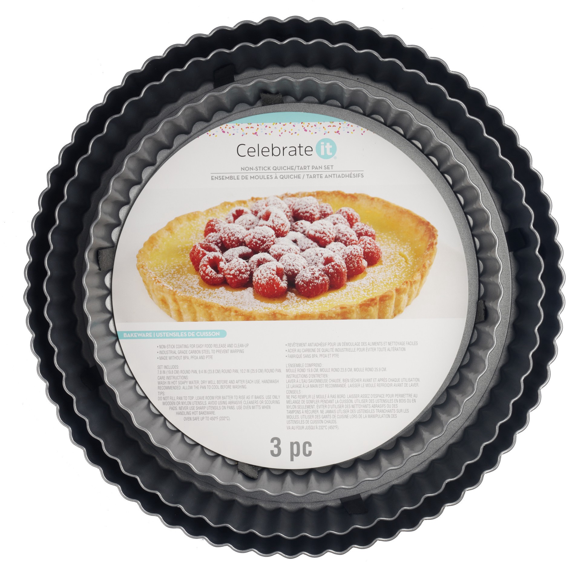 slide 7 of 8, Non-Stick Quiche & Tart Pan Set By Celebrate It, 232°c