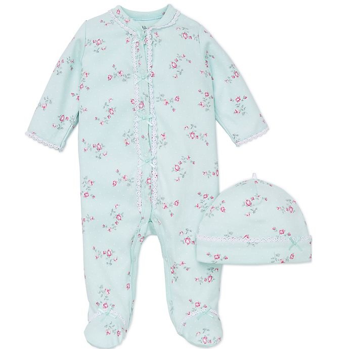 slide 1 of 1, Little Me Newborn Floral Spray Footie and Hat Set - Aqua, 2 ct