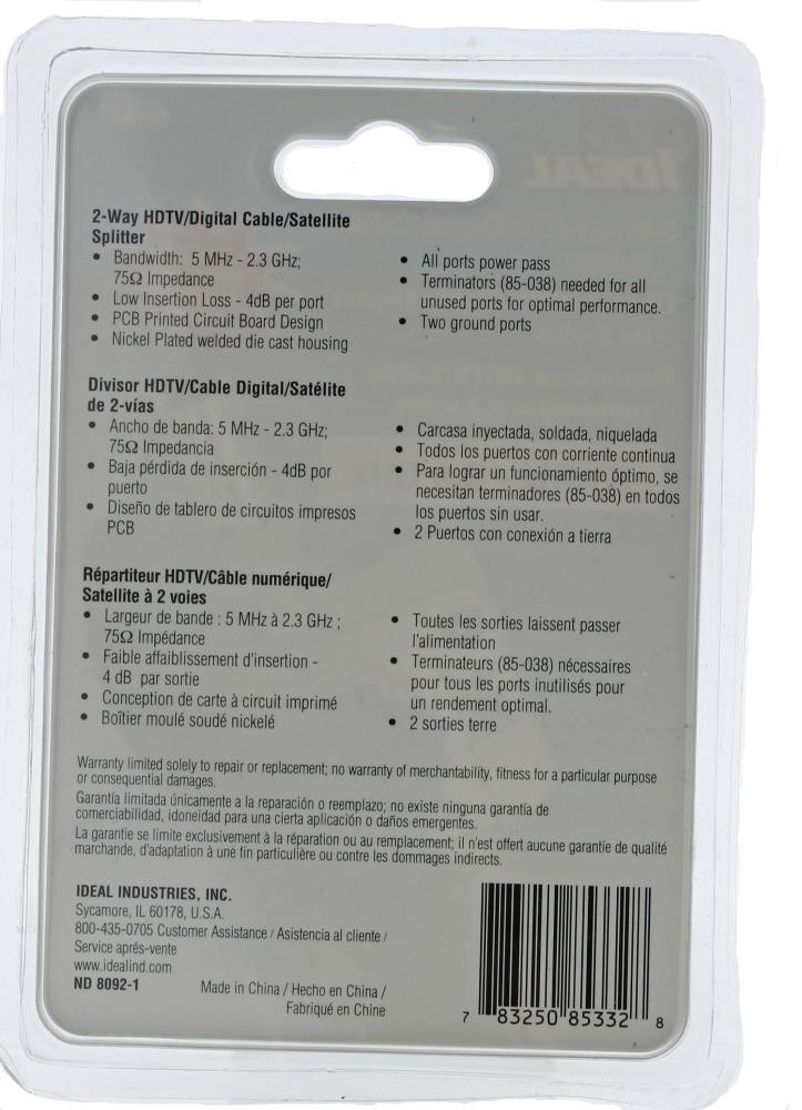 slide 5 of 5, IDEAL Zinc 2-way coax Video Cable Splitter, 1 ct