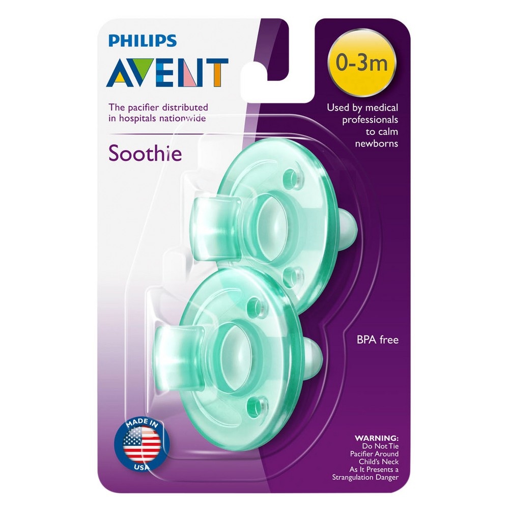 slide 4 of 4, Philips Avent Soothie Pacifier, 0-3 months, Green, 2 pack, SCF190/01, 2 ct