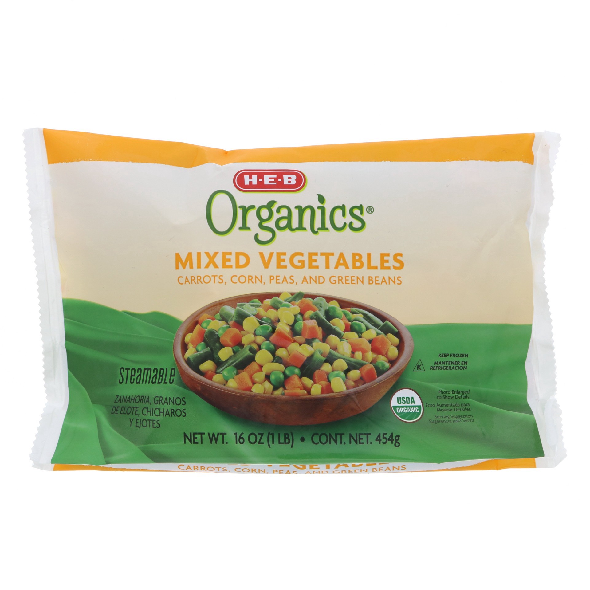 slide 1 of 1, H-E-B Organics Frozen Steamable Mixed Vegetables, 16 oz