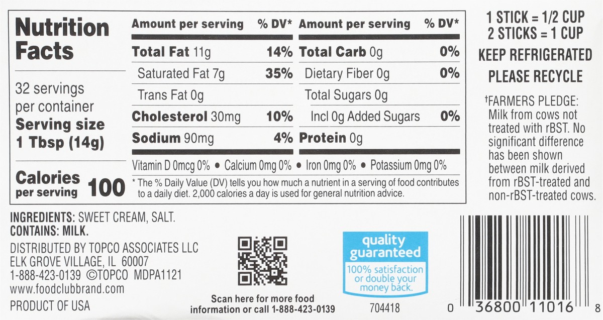 slide 8 of 9, Food Club Sweet Cream Salted Butter 4 ea, 4 ct