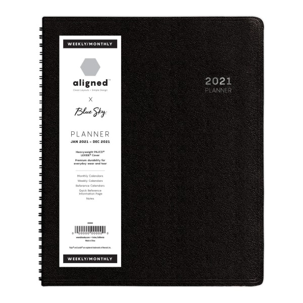 slide 1 of 5, Blue Sky Aligned Weekly/Monthly Planner, 7&Rdquo; X 8&Rdquo;, Black, January To December 2021, 123850, 1 ct