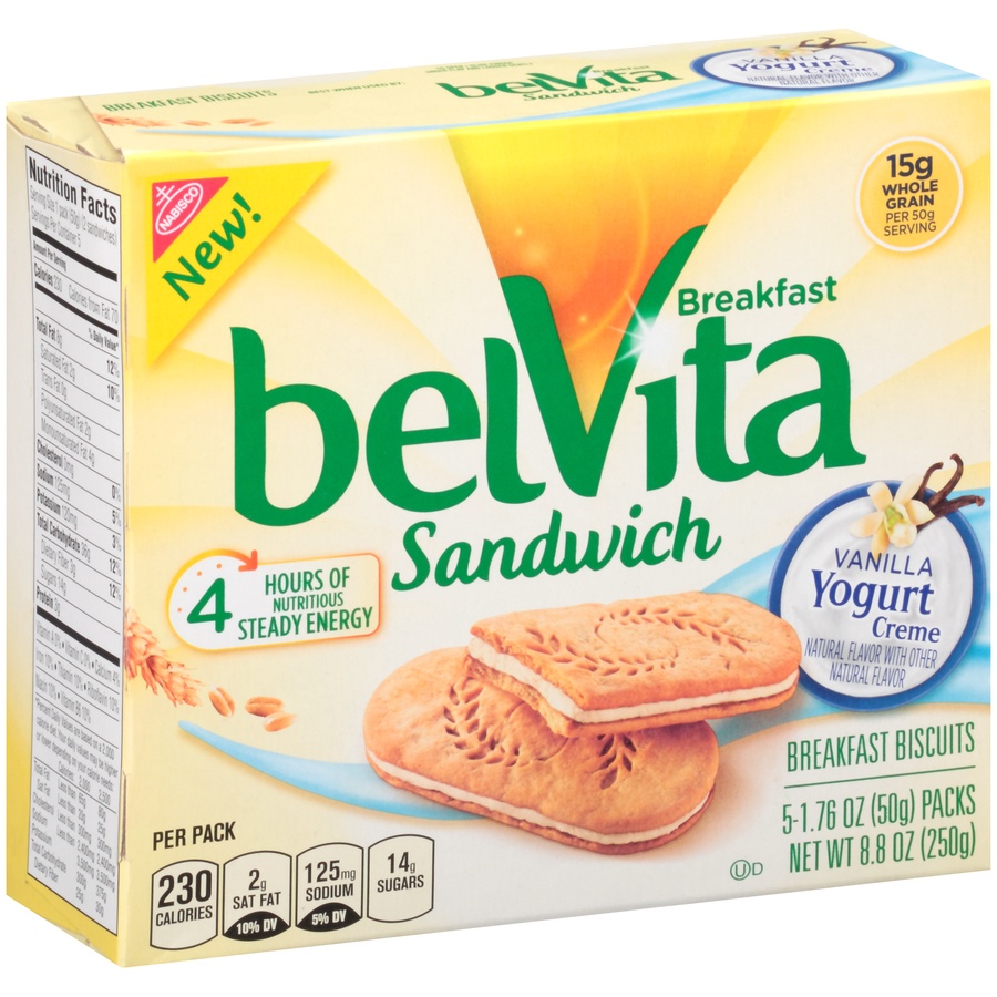 slide 2 of 8, belVita Breakfast Sandwich Vanilla Yogurt Creme, 5 ct; 8.8 oz