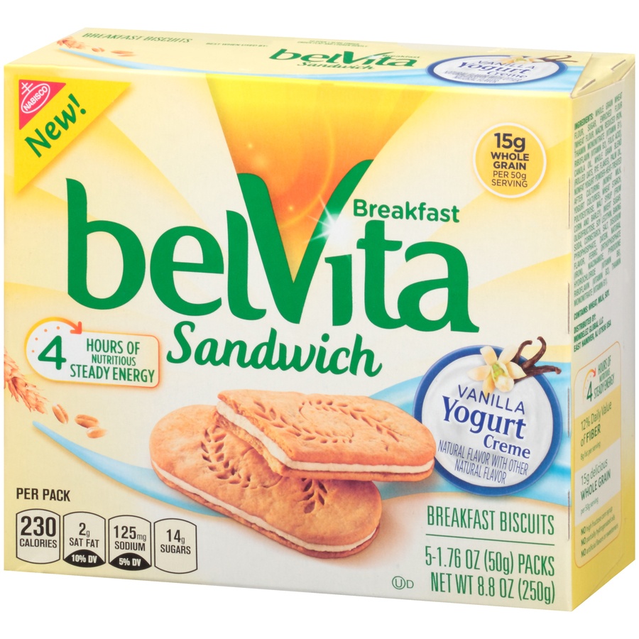 slide 3 of 8, belVita Breakfast Sandwich Vanilla Yogurt Creme, 5 ct; 8.8 oz