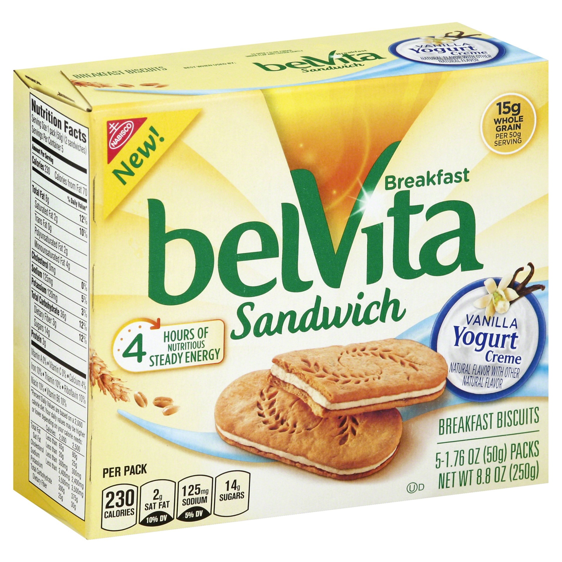 slide 1 of 8, belVita Breakfast Sandwich Vanilla Yogurt Creme, 5 ct; 8.8 oz