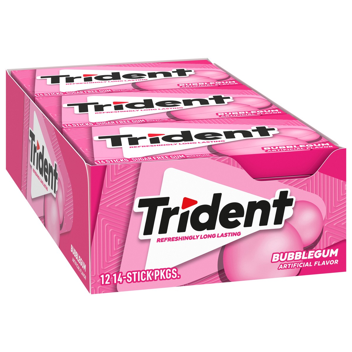 slide 4 of 9, Trident Bubblegum Sugar Free Gum, 12 Packs of 14 Pieces (168 Total Pieces), 11.26 oz