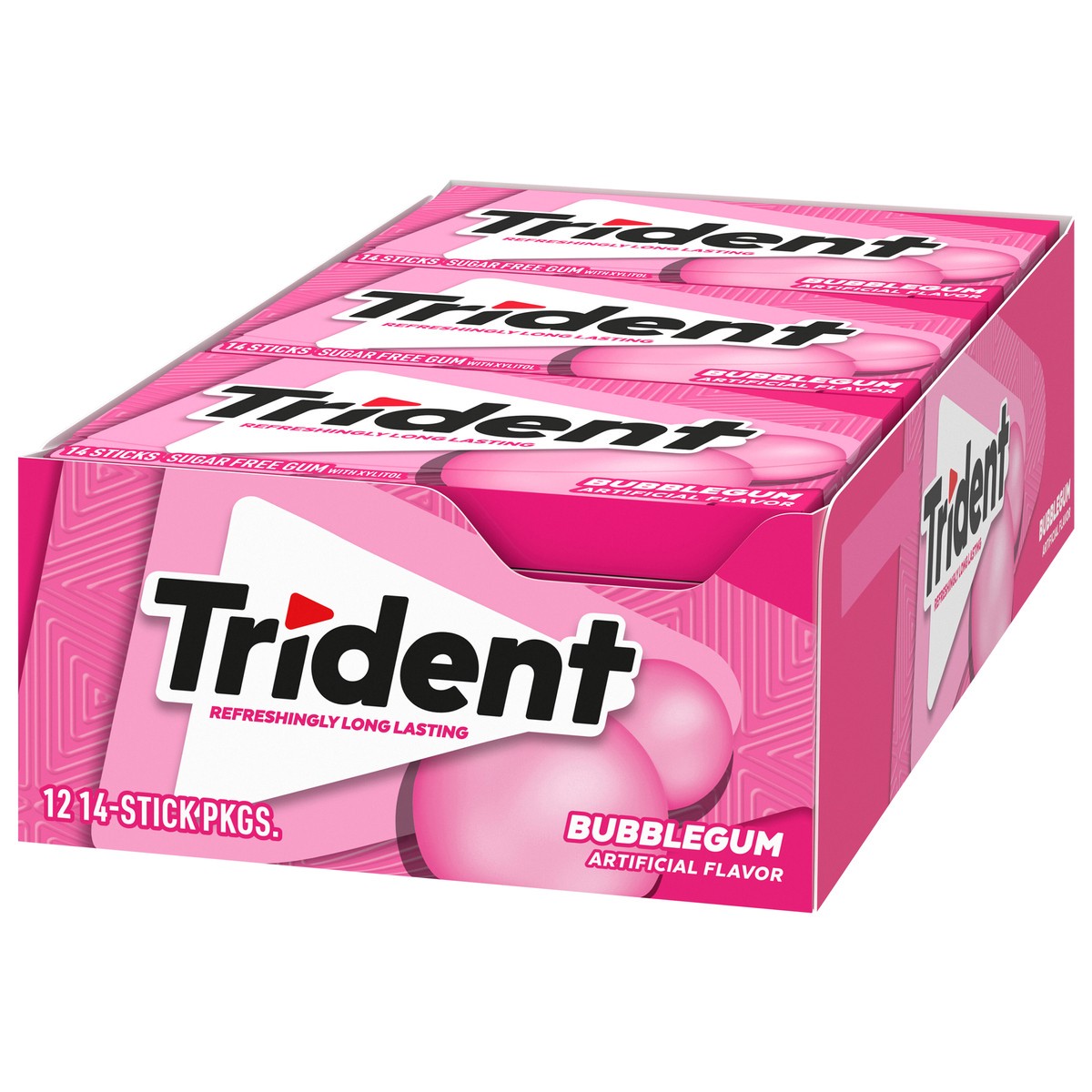 slide 9 of 9, Trident Bubblegum Sugar Free Gum, 12 Packs of 14 Pieces (168 Total Pieces), 11.26 oz