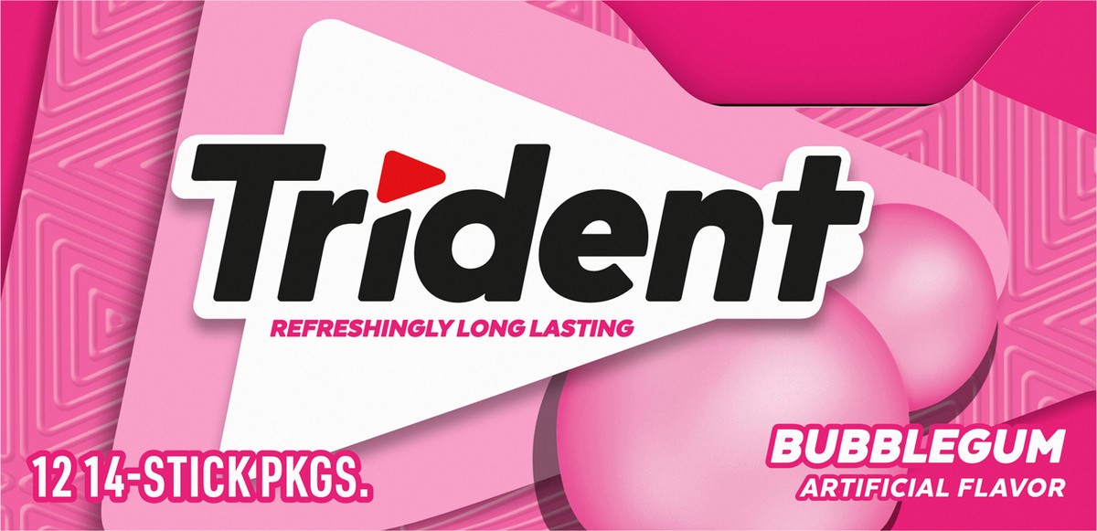 slide 5 of 9, Trident Bubblegum Sugar Free Gum, 12 Packs of 14 Pieces (168 Total Pieces), 11.26 oz