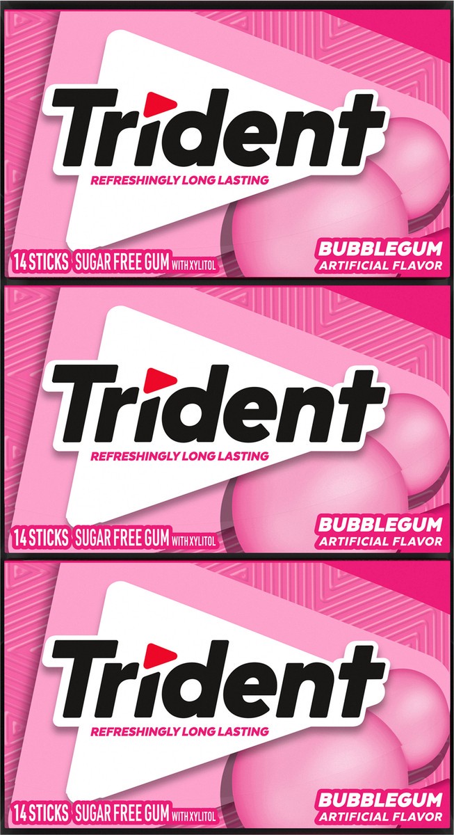 slide 3 of 9, Trident Bubblegum Sugar Free Gum, 12 Packs of 14 Pieces (168 Total Pieces), 11.26 oz