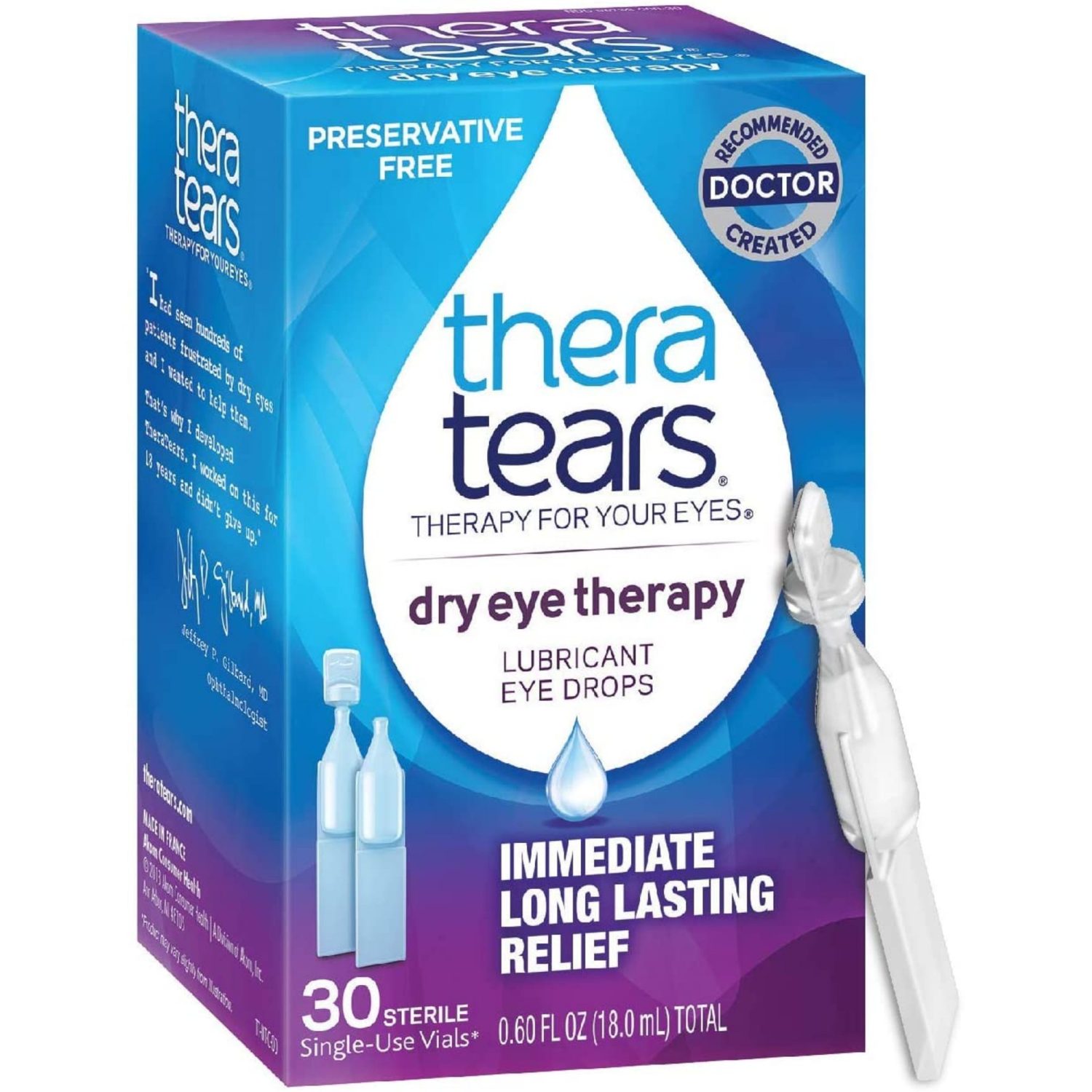 slide 1 of 5, TheraTears Preservative-Free Lubricating Eye Drops for Dry Eyes, 30 Single-Use Vials, 30 ct