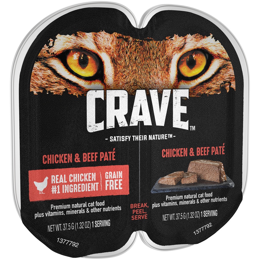 slide 3 of 9, CRAVE Grain Free High Protein Chicken and Beef Pat Wet Cat Food Tray, 2 ct; 1.32 oz