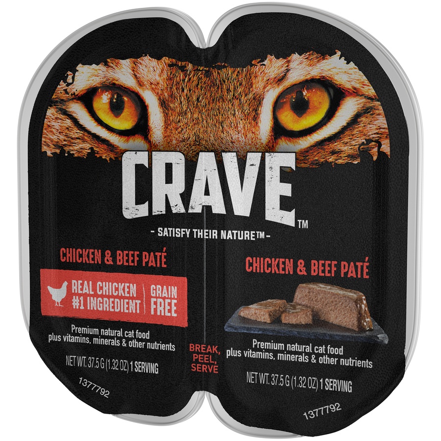 slide 4 of 9, CRAVE Grain Free High Protein Chicken and Beef Pat Wet Cat Food Tray, 2 ct; 1.32 oz