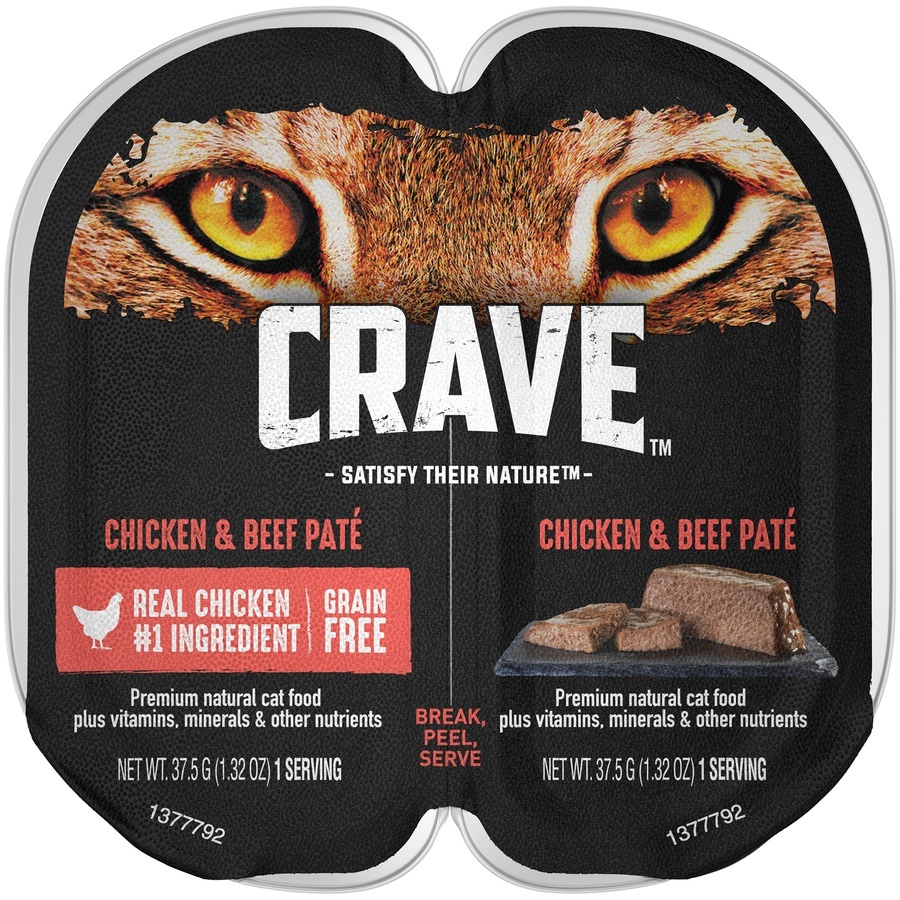 slide 1 of 9, CRAVE Grain Free High Protein Chicken and Beef Pat Wet Cat Food Tray, 2 ct; 1.32 oz