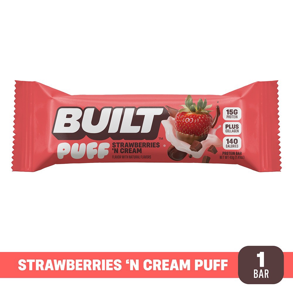 slide 6 of 6, Built™ Strawberries N' Cream Puff Protein Bar, 1 ct