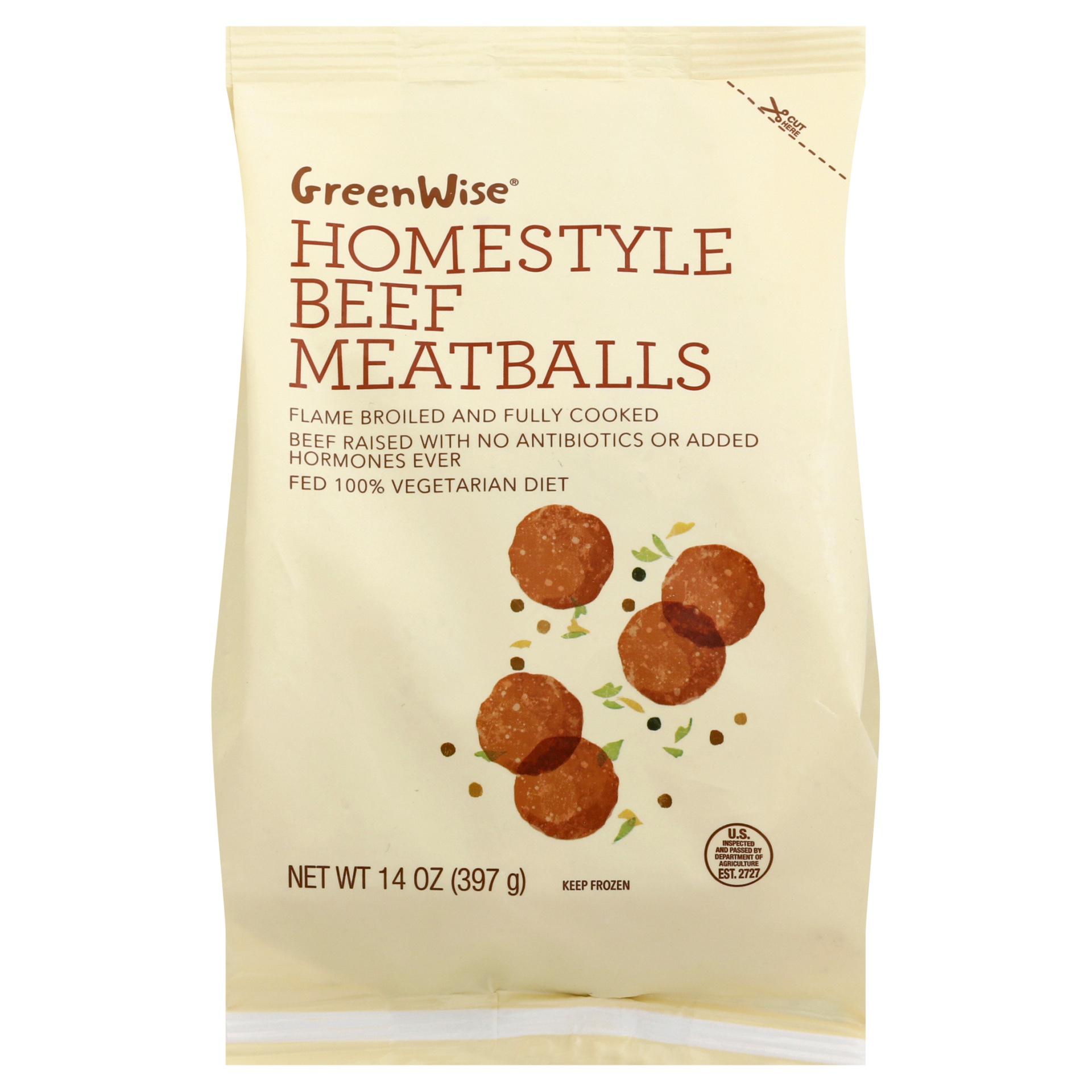 slide 1 of 1, GreenWise Homestyle Beef Meatballs, 14 oz