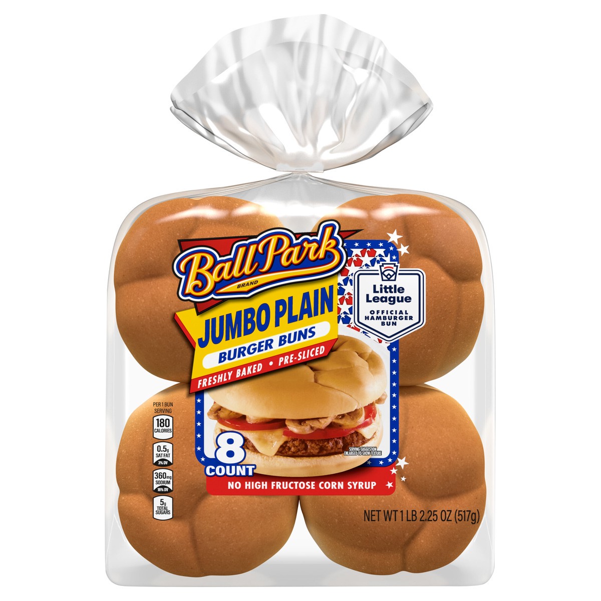 slide 1 of 7, Ball Park Jumbo Plain Burger Buns, 8 count, 18.25 oz, 8 ct