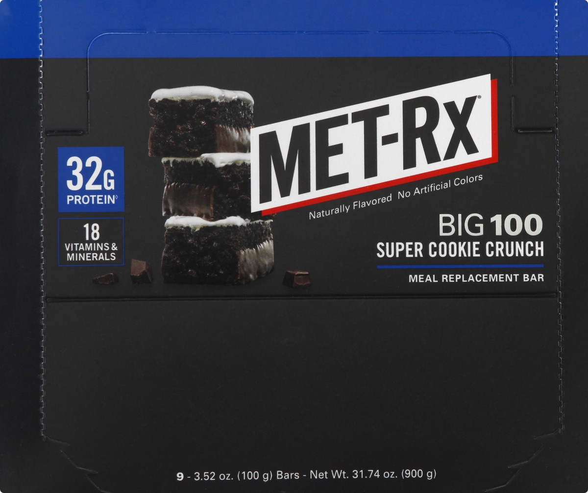 slide 2 of 13, MET-Rx Big 100 Super Cookie Crunch Meal Replacement Bars, 9 - 3.52 Oz Bars, 31.74 oz