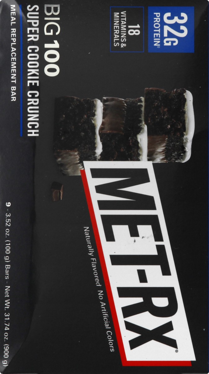 slide 13 of 13, MET-Rx Big 100 Super Cookie Crunch Meal Replacement Bars, 9 - 3.52 Oz Bars, 31.74 oz