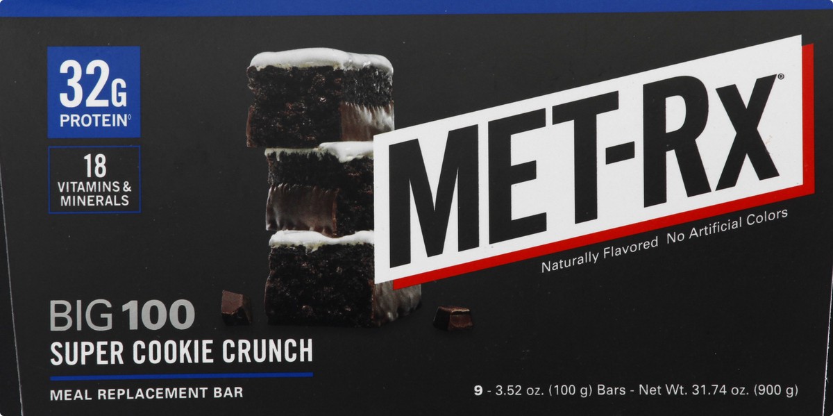 slide 7 of 13, MET-Rx Big 100 Super Cookie Crunch Meal Replacement Bars, 9 - 3.52 Oz Bars, 31.74 oz