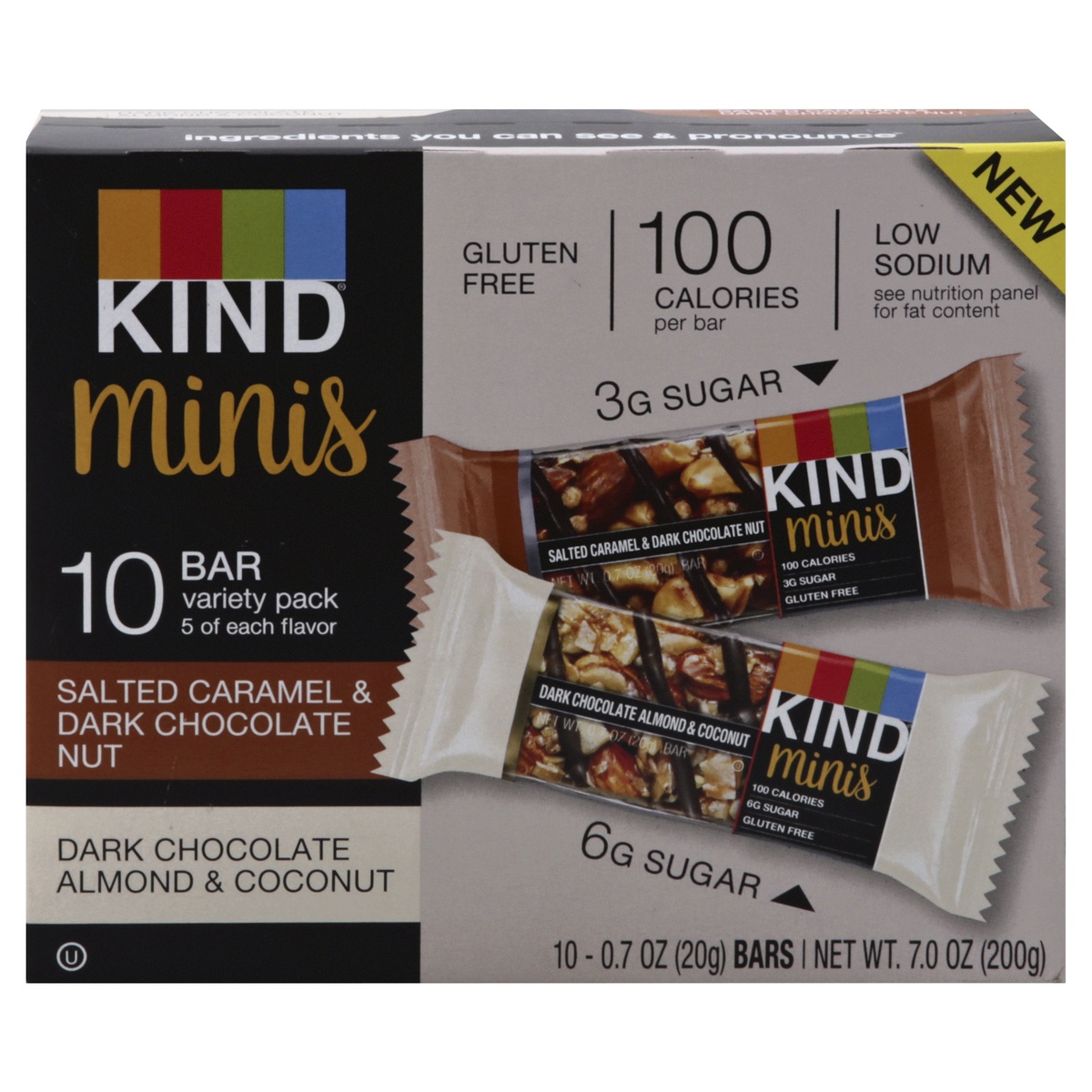 slide 1 of 1, KIND Minis Dark Chocolate Almond Coconut + Salted Caramel Dark Chocolate Variety Pack, 10 ct; 0.7 oz