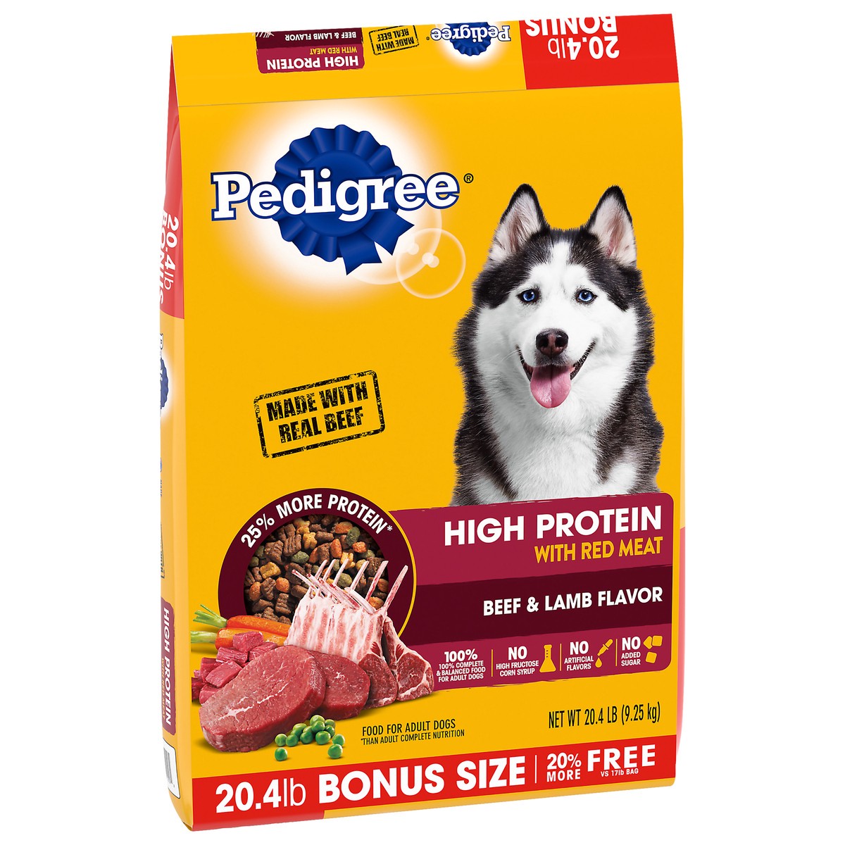 slide 2 of 5, PEDIGREE High Protein Adult Dry Dog Food Beef and Lamb Flavor Dog Kibble, 20.4 lb. Bonus Bag, 1 ct