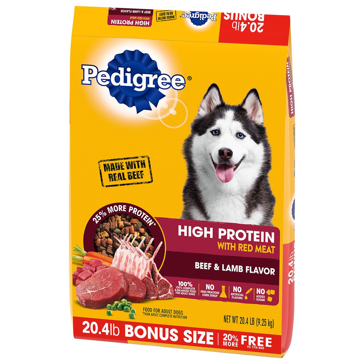 slide 3 of 5, PEDIGREE High Protein Adult Dry Dog Food Beef and Lamb Flavor Dog Kibble, 20.4 lb. Bonus Bag, 1 ct