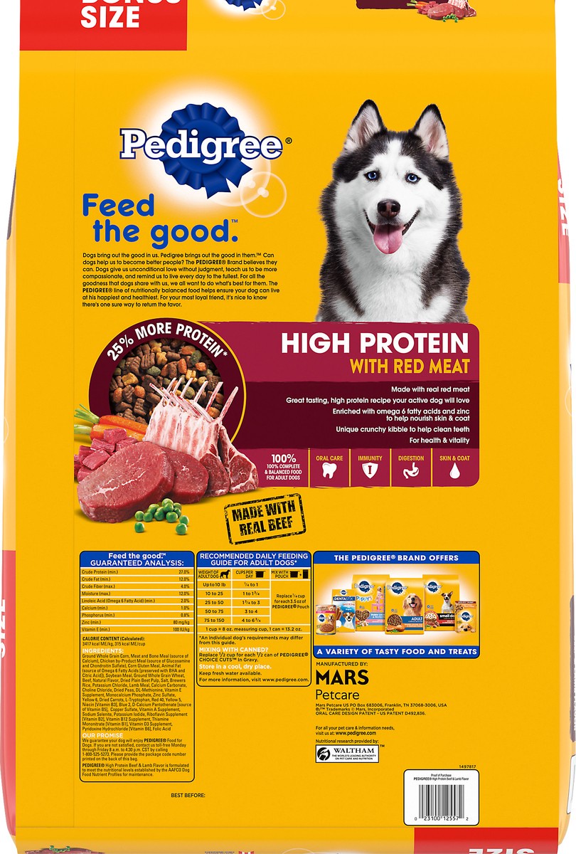 slide 4 of 5, PEDIGREE High Protein Adult Dry Dog Food Beef and Lamb Flavor Dog Kibble, 20.4 lb. Bonus Bag, 1 ct