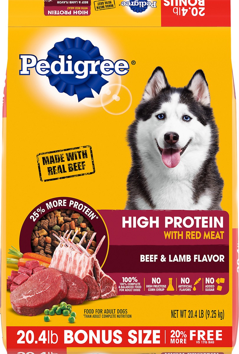 slide 5 of 5, PEDIGREE High Protein Adult Dry Dog Food Beef and Lamb Flavor Dog Kibble, 20.4 lb. Bonus Bag, 1 ct