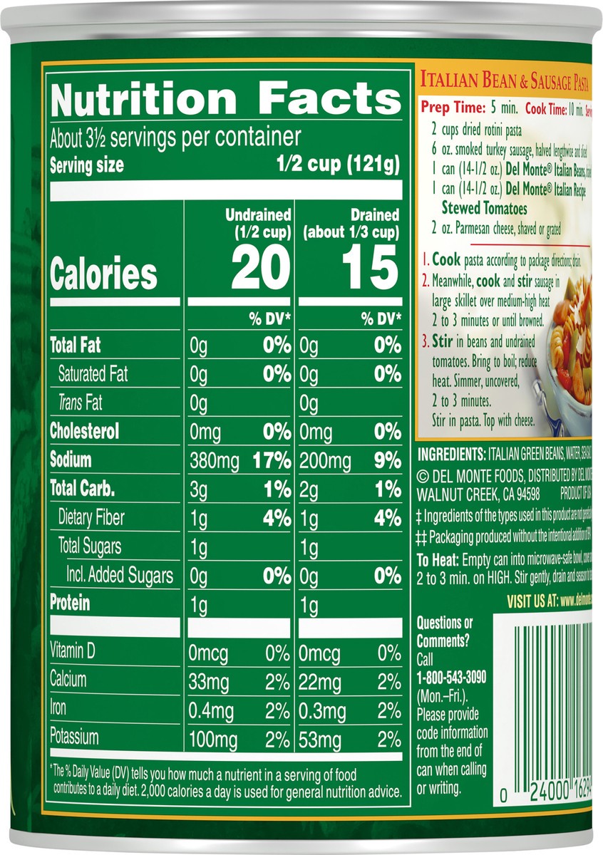 slide 3 of 7, Del Monte Fresh Cut Harvest Select Cut Green Italian Beans 14.5 oz Can, 14.5 oz