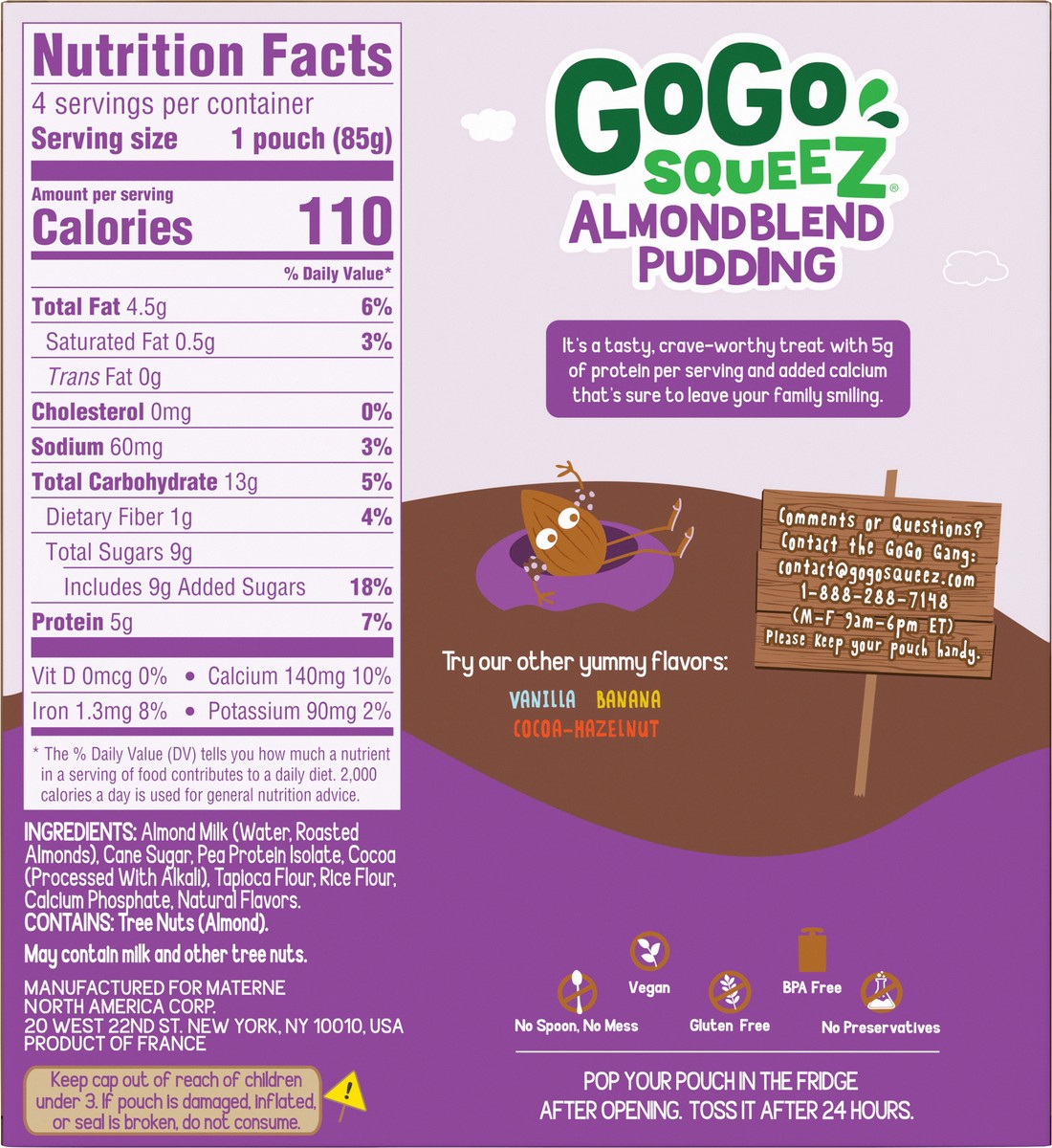 slide 4 of 7, GoGo Squeez 4 Pack Chocolate Almond Blend Pudding 4 ea, 4 ct